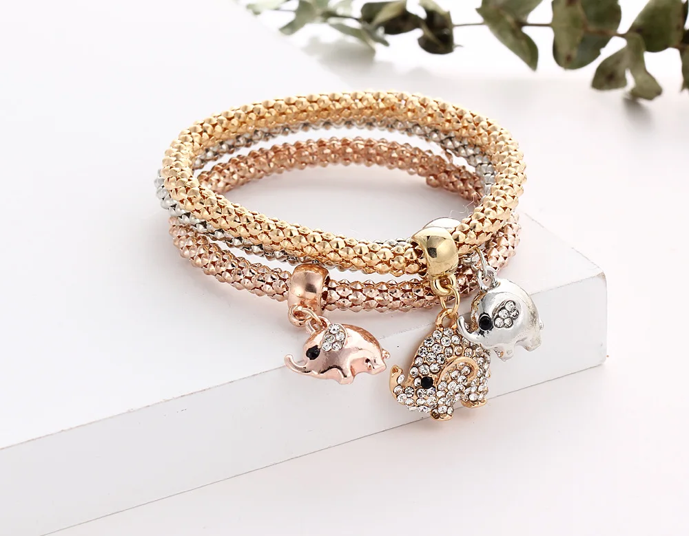 3 шт./компл. кристальная сова очарование Браслеты& Bangles, золото/покрытый серебром Слон/Корона Подвески, цинковый сплав, стразы Браслеты для Для женщин