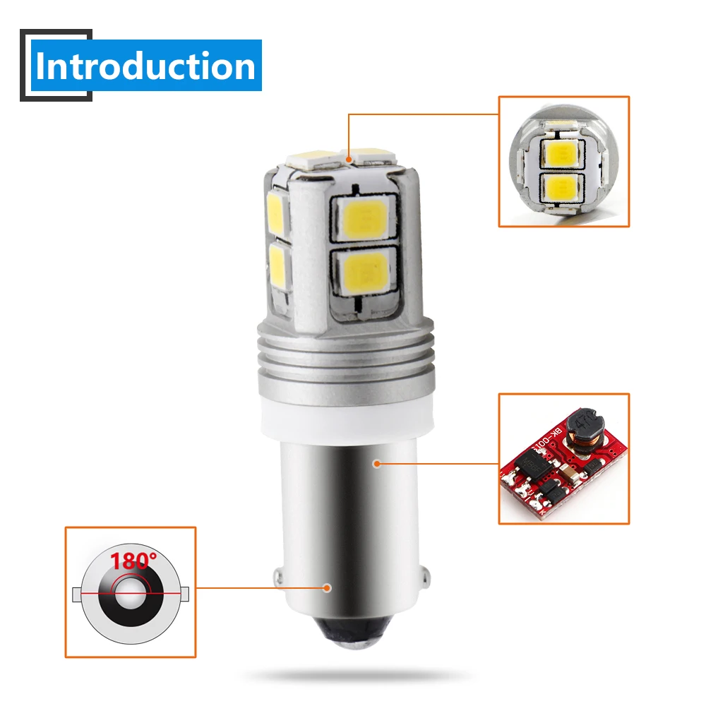 YM E Bright 2 шт. BA9S Canbus без ошибок H6W 2835 10 SMD СВЕТОДИОДНЫЙ фонарь для фонари заднего хода