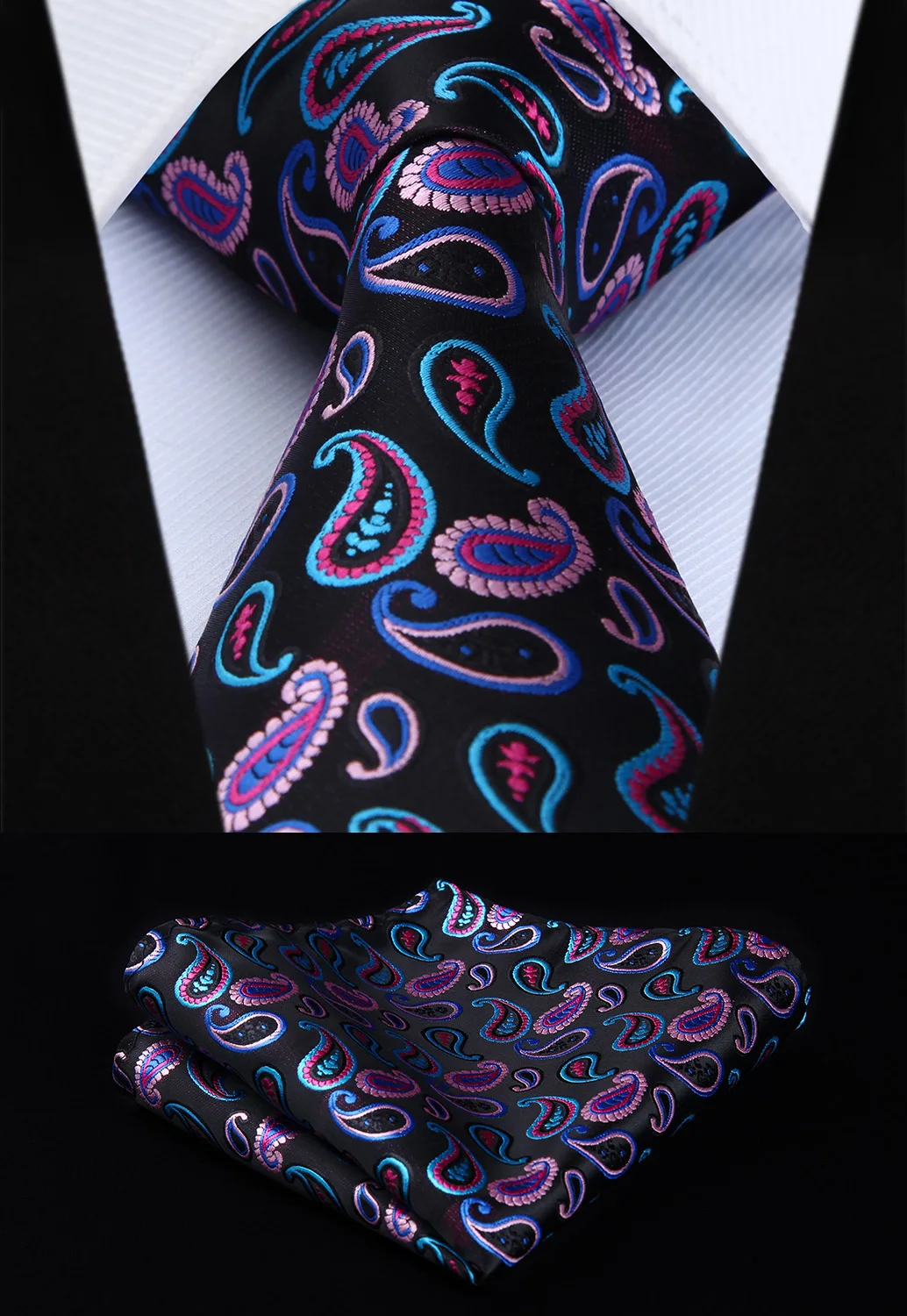 Фото Тканый Классический мужской галстук TP715K8S Черный Розовый Пейсли 3 4 &quotшелковый