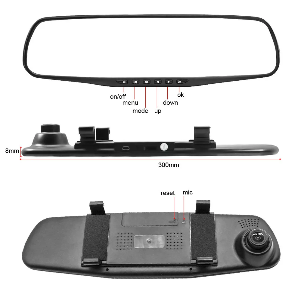 TAVIN Dual lens Car dvr white Mirror Dash cam Rearview car Camera Full hd 1080P video Recorder Night vision 4.3inch DVRs | Автомобили и