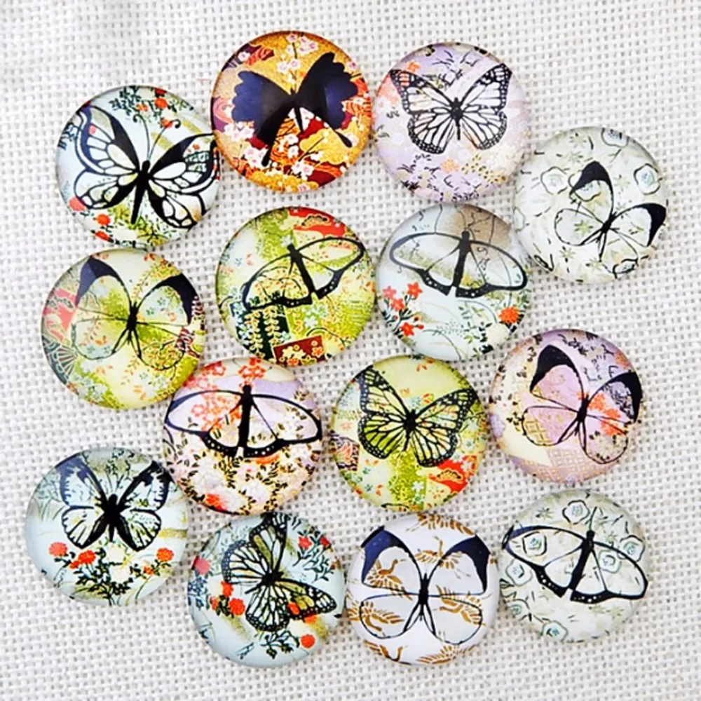 

(100pcs/lot) assorted round glass Cabochons butterfly collection