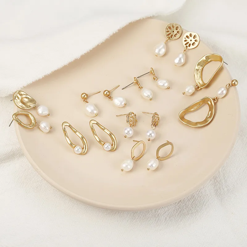 New Female Vintage Irregular Freshwater Pearl Dangle Earrings for Women Geometric Drop Earring DIY Wedding Party Jewelry Gift | Украшения и