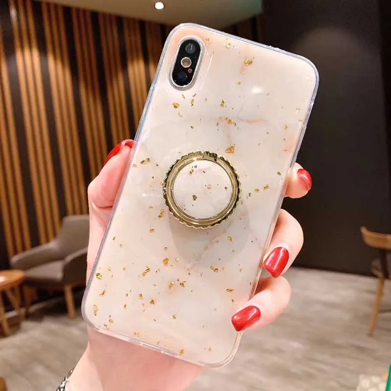 Блестящие чехлы из золотой фольги с мраморным рисунком для iPhone 7 8 Plus X XS XR Max