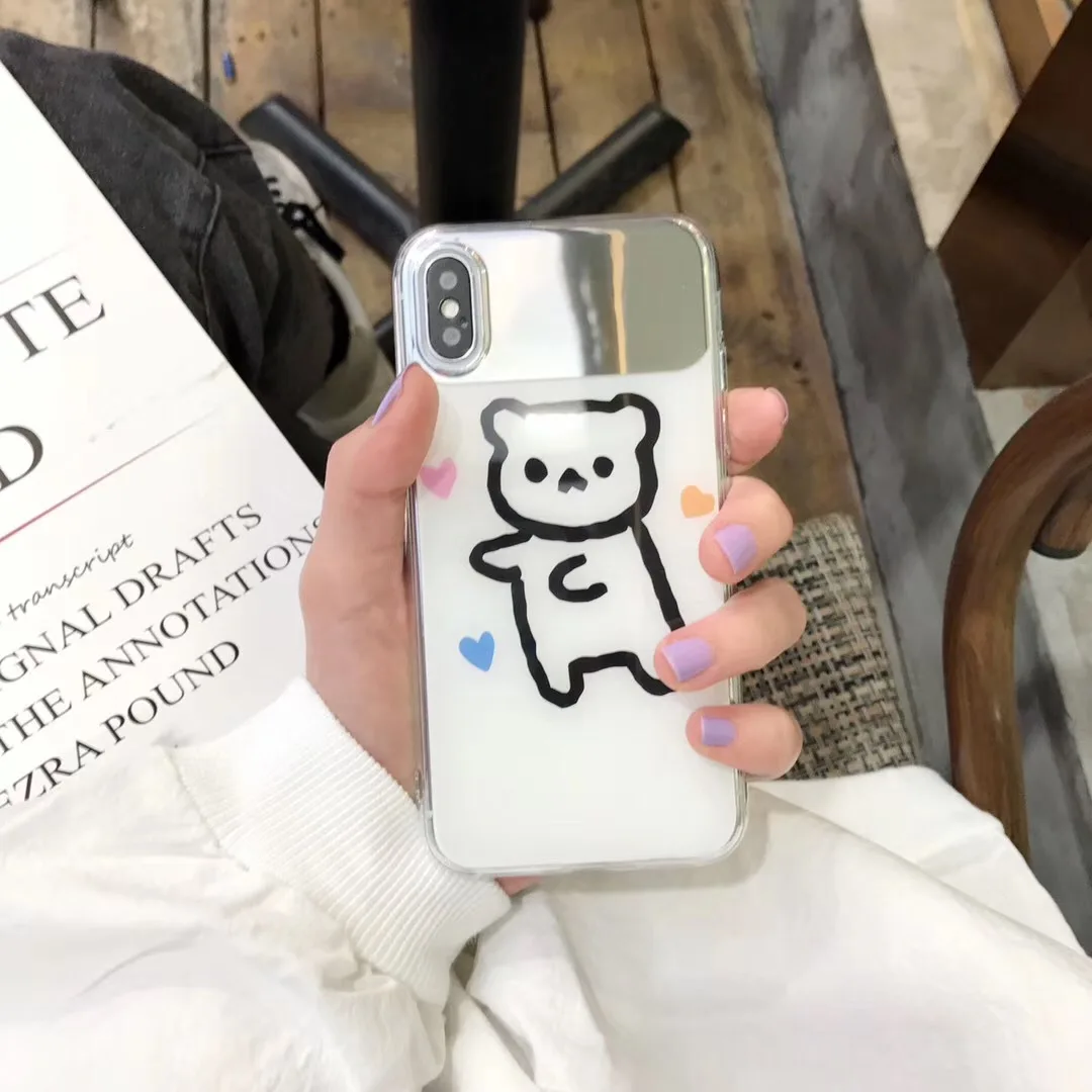 Чехол для iphone xr чехол айфона 7 белый стеклянный мультяшный Жесткий Apple phone Love Bear