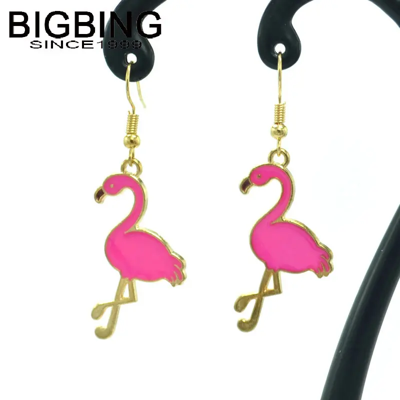 А043 BIGBING ювелирные изделия Модные золотые розовые Фламинго Висячие серьги модные серьги женские серьги Высокое качество без никеля