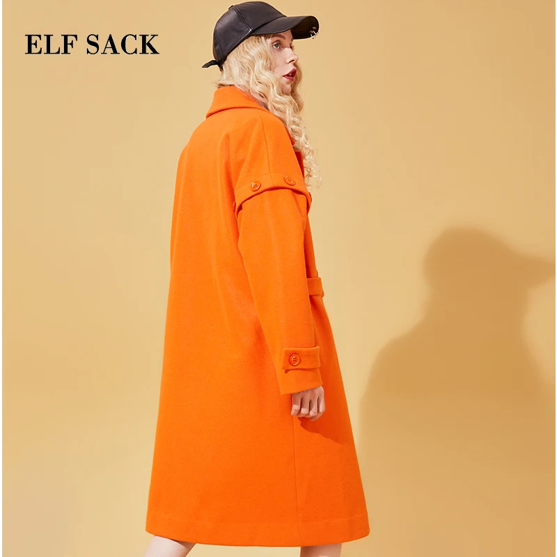 Женские однотонные куртки ELFSACK с длинным рукавом и отложным воротником широкой