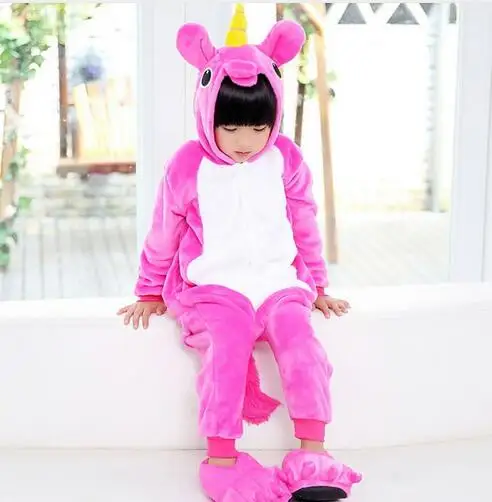 Hot pink Unicorn Pajamas girls Winter pyjama licorne Cartoon Children Sleepwear Coral Fleece Boys pijama de unicornio Inverno |