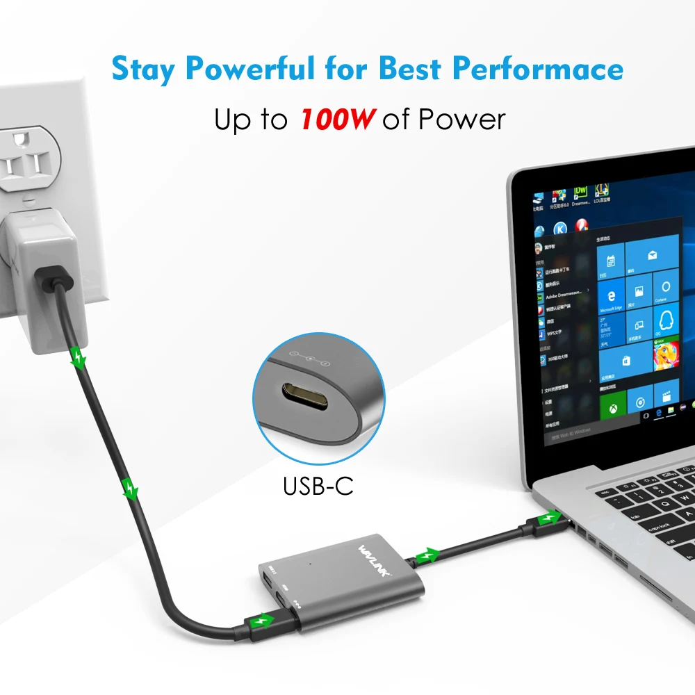 Wavlink мини высокое Скорость Алюминий 2-Порты и разъёмы USB док-станция USB 3,1 Тип C USB-C HDMI Gen 1 Мощность доставки адаптер для Macbook ноутбука ПК