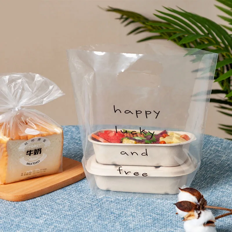50 шт. белые прозрачные пластиковые пакеты happy lucky and free с ручкой сумка для выпечки