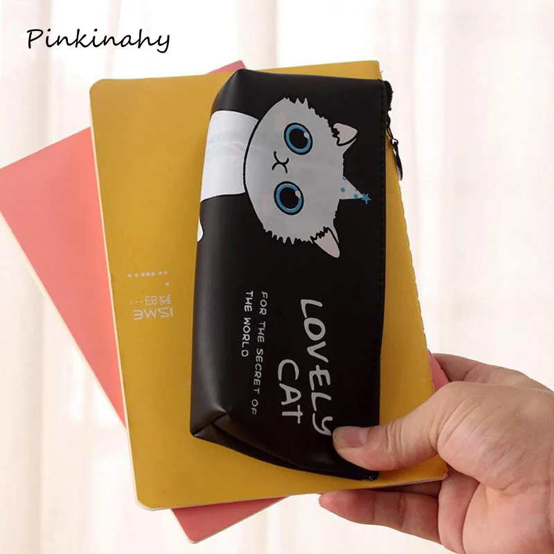 1 х креативный милый кот водонепроницаемый пенал из искусственной кожи на молнии