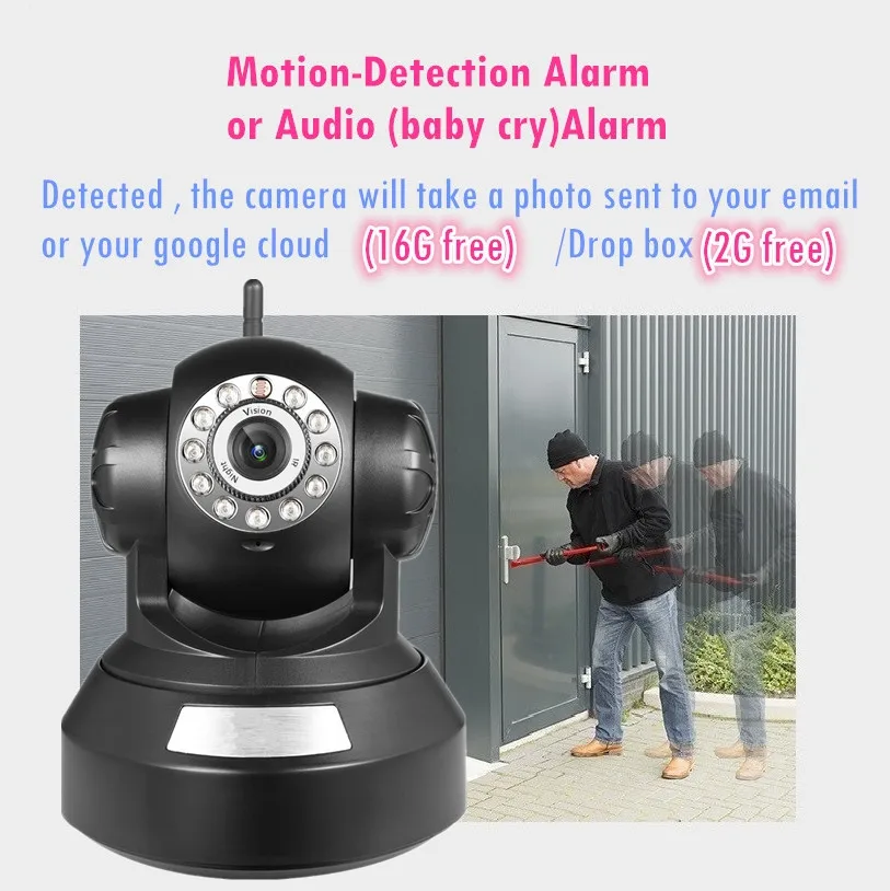 Беспроводной IP Камера Wi-Fi 720 P HD PT Мега P2P обнаружения движения звуковой сигнал