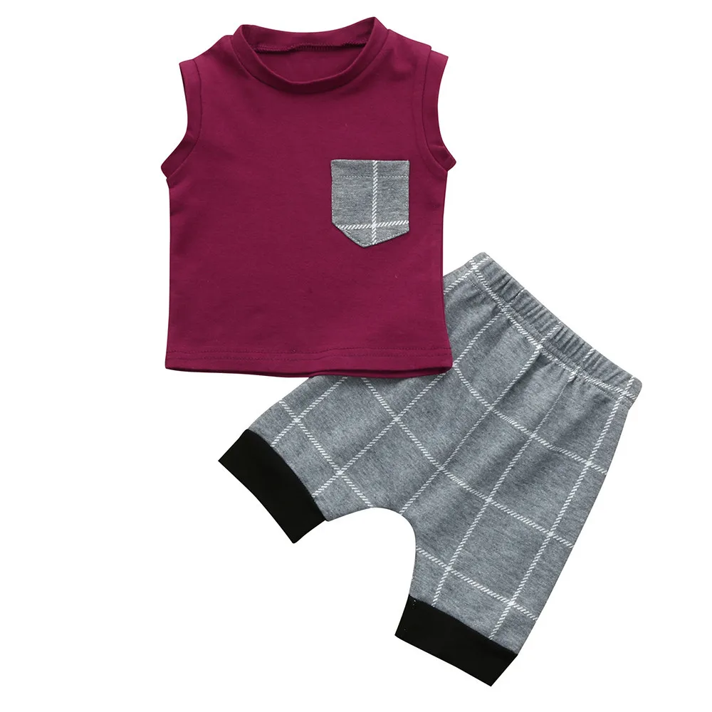 Infant Toddler Baby Boys Girl Plaid Tops T Shirt Vest Shorts Outfits Clothes Set boys clothes 3 year 0425 | Детская одежда и обувь