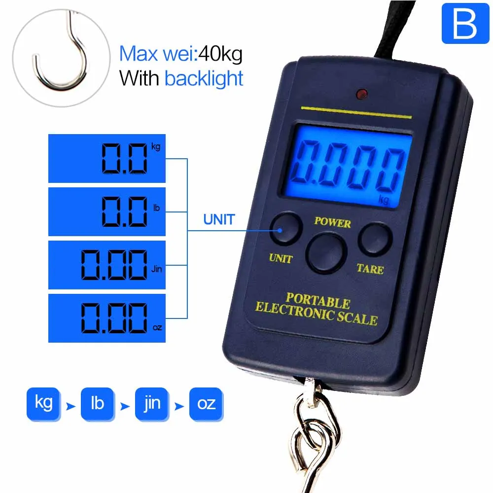 B With backlight 50 кг/110lb цифровой Электронные весы для багажа Портативный Весы для чемодана обрабатываются дорожная сумка взвешивания безмен ручные весы с крючком - Цвет: B With backlight