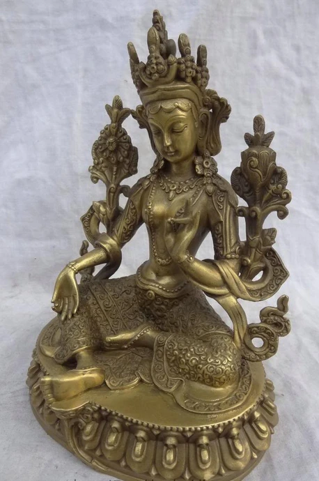 bir 003429 8&quot Tibet Pure Bronze Buddhist Lotus Protect Green Tara Goddess Buddha Statue (C0318) (C0324) | Дом и сад