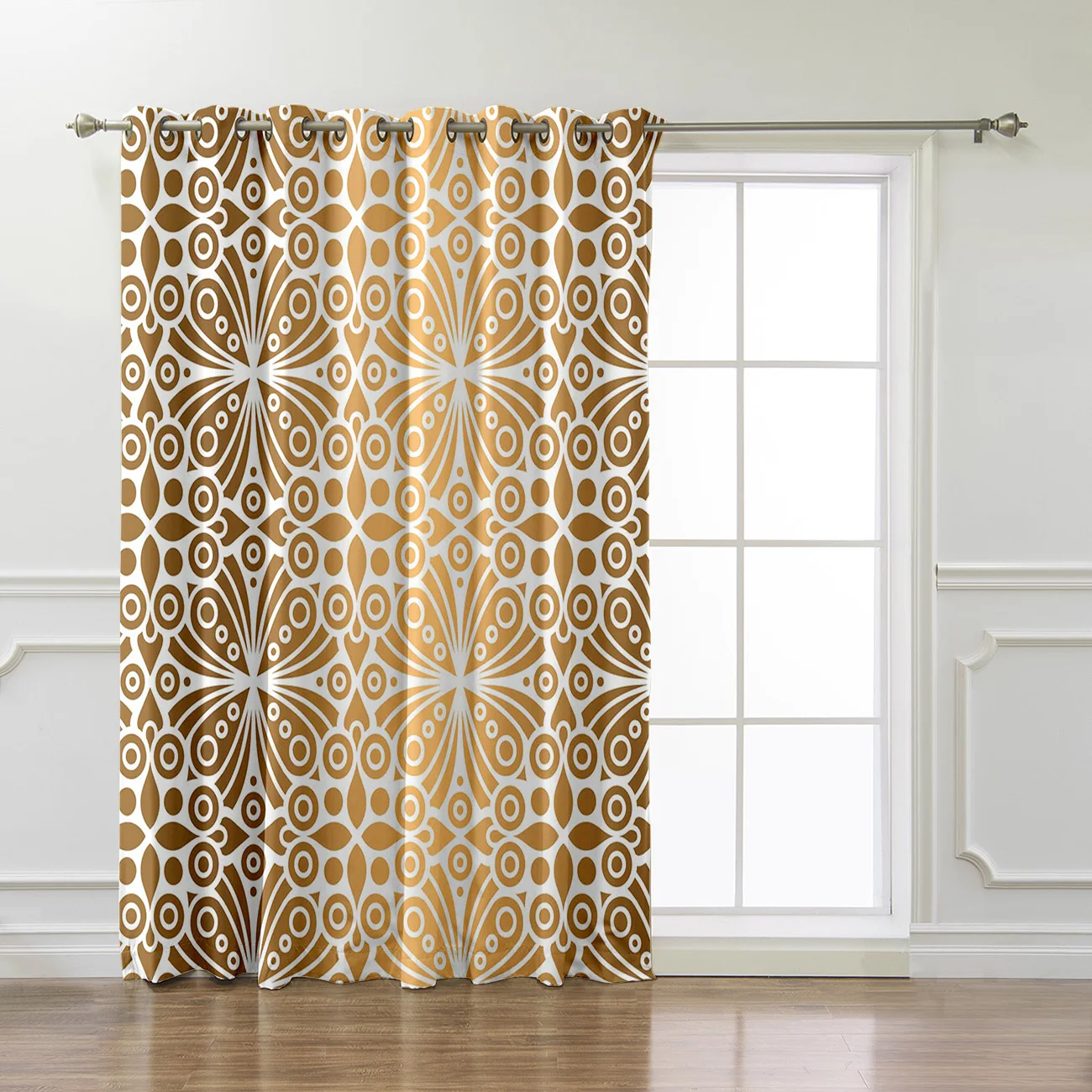 Gold Moroccan Pattern Damask Room Curtains Large Window Curtain Rod Kitchen Outdoor Indoor Floral Decor Kids Panels With | Дом и сад
