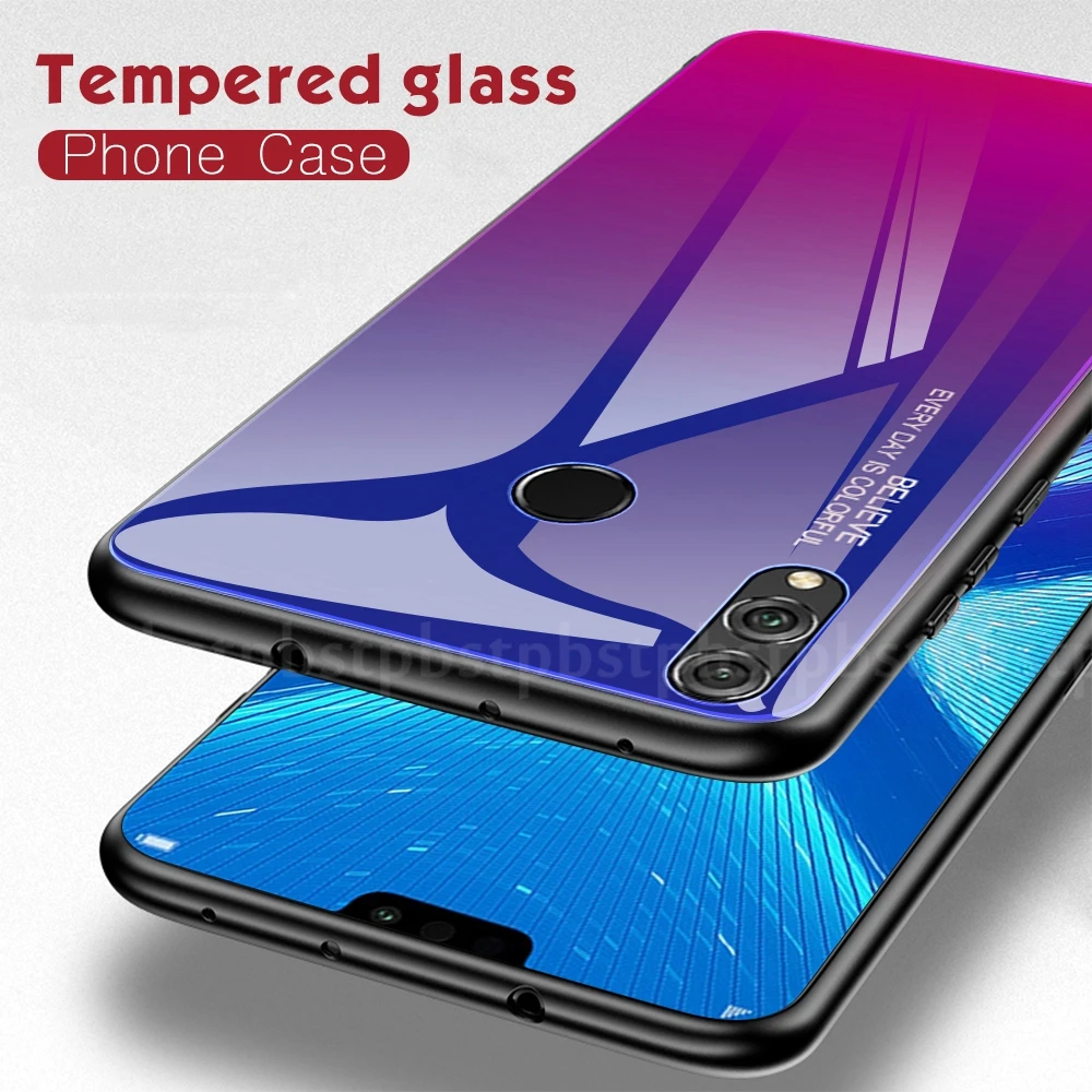 Градиентные чехлы с закаленным стеклом для huawei Honor View 20 Pro V20 8X Max 10i 20i Nova 5 Pro 5i 4 P20 P30 Pro Lite P Smart Plus