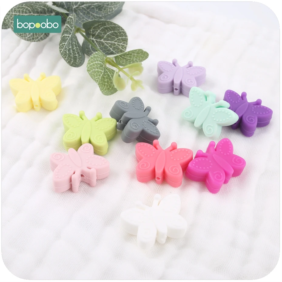 Bopoobo 10pc Silicone Butterfly Teether For Teething DIY Silicone Beads BPA Free Silicone Flower Beads For Baby Teether