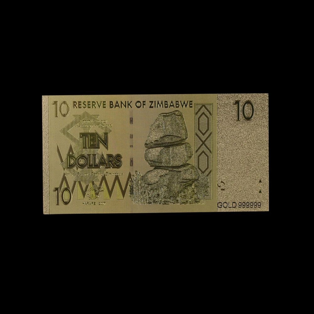 10pcs 24k Gold Banknote Zimbabwe 10 Dollar Bills with 1 Certificate Fake Money for Pub Club Home Decor | Дом и сад
