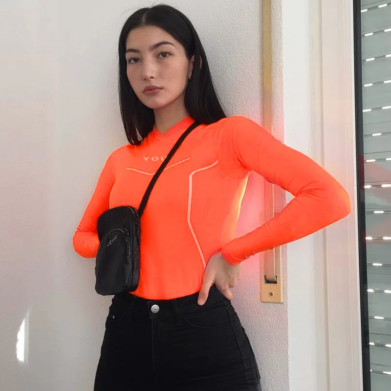 Women's 2019 Casual Fashion Tops Sports Fitness Reflective Letter Print Long Sleeve T-Shirt Slim Pullover | Женская одежда