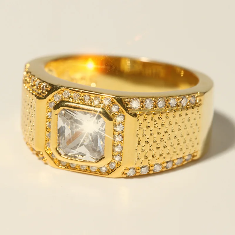 Новинка, распродажа, мужское 18KRGP Золотое 1.5ct бриллиантовое кольцо с камнями из австрийского хрусталя, обручальные кольца для мальчиков, Размер 7-12, подарок