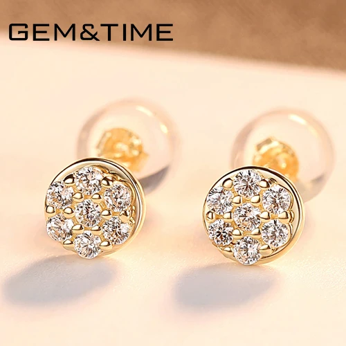 Бренд Gem& Time, настоящие золотые серьги-гвоздики 14 к для женщин, хорошее ювелирное изделие AU585, милые вечерние серьги для девушек 14 к из желтого золота E14026 - Цвет камня: 14k Gold
