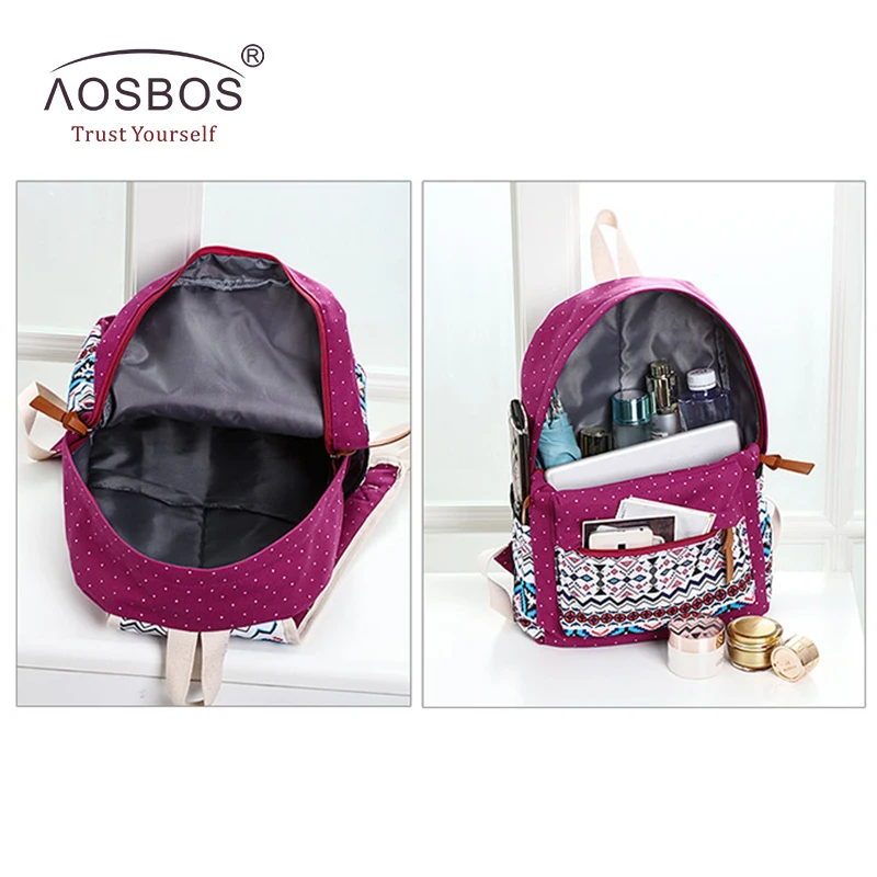 Aosbos 3 шт./компл. стильная Печать на холсте, школьные рюкзаки для девочек-подростков, Винтаж геометрический узор женские рюкзаки mochila escolar