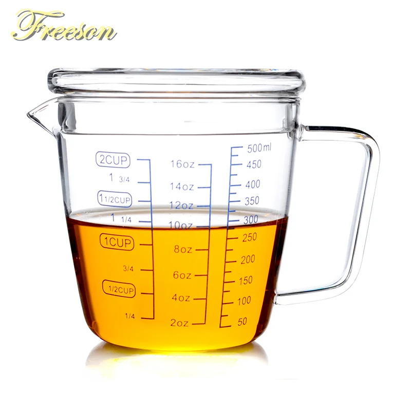 كوب قياس زجاجي, ابريق زجاجي مقاوم للحرارة للقهوة والشاي مناسب للموجات الدقيقة 250/500 مللي