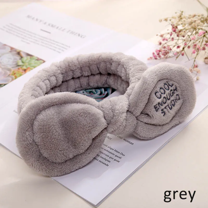 grey Милый ободок с заячьими ушами для девочек, бант, эластичные резинки для волос, для мытья лица, головной убор для женщин, макияж, головная повязка Коралловая, женские аксессуары для волос - Цвет: grey
