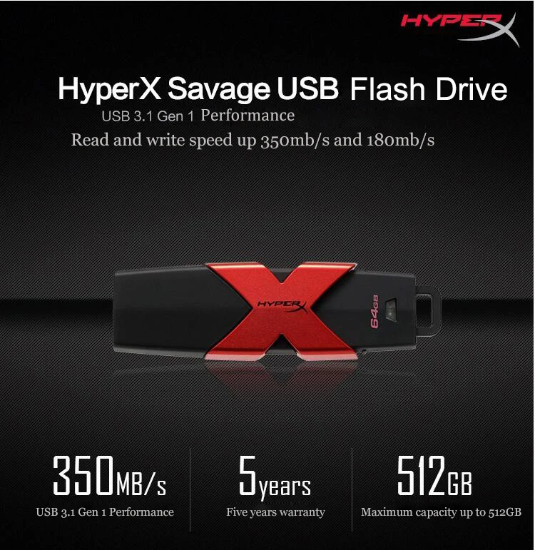 Kingston HyperX Savage USB 3,1 флеш-накопитель 512 ГБ флэш-диск HXS3 флэш-накопитель 64 Гб 128 256 350 МБ/с. читать Скорость высокое в виде ручки
