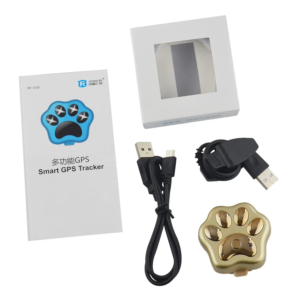 gold with box Водонепроницаемый gps SMS GPRS трекер RF-V30 для детей Домашние животные глобальный мини gps трекер детская собака gps от ReachFar лучший rastreador gps - Цвет: gold with box