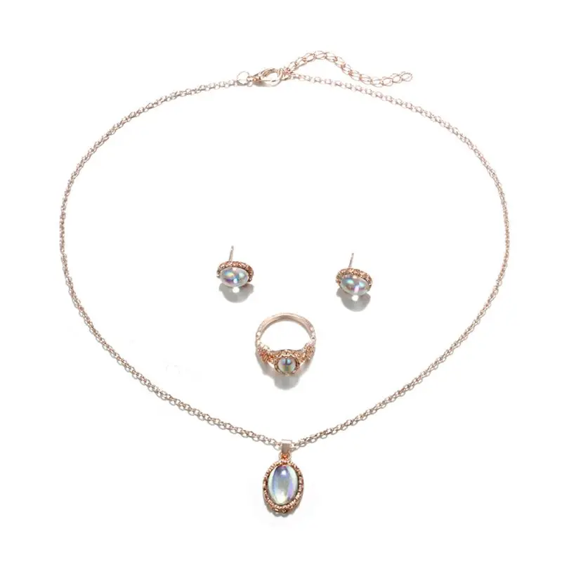 

AB Effect Faceted Crystal Pear Shape Rhinestone Pendant and bridal Earrings Jewelry Set