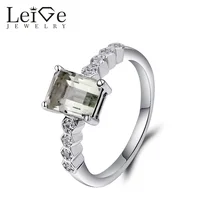 Leige Jewelry Emerald Cut Green Amethyst Ring Silver 925 Prong Setting Wedding Rings for Women Anniversary Gift Fine Jewelry