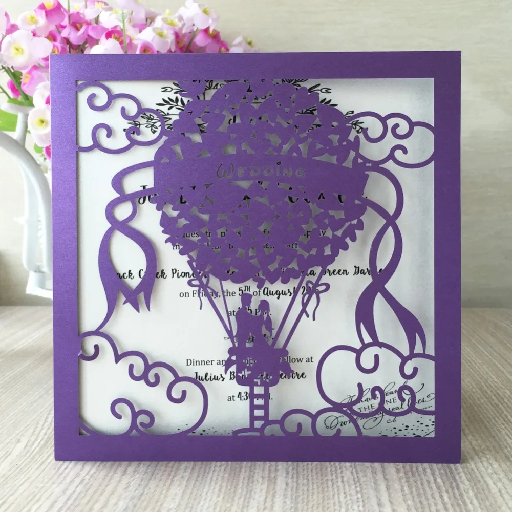 

30pcs Laser cut Hot Air Balloon Pattern Greeting Blessing card Birthday Party wedding Invitation Card Postcard