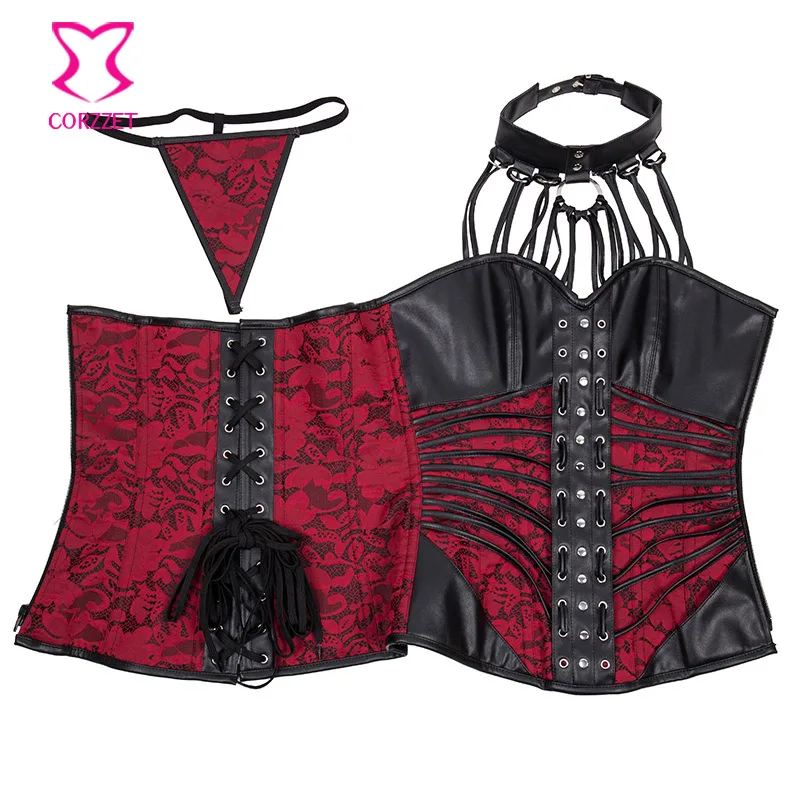Красные/черные кожаные корсеты и бюстье сексуальная корсажная одежда Женская