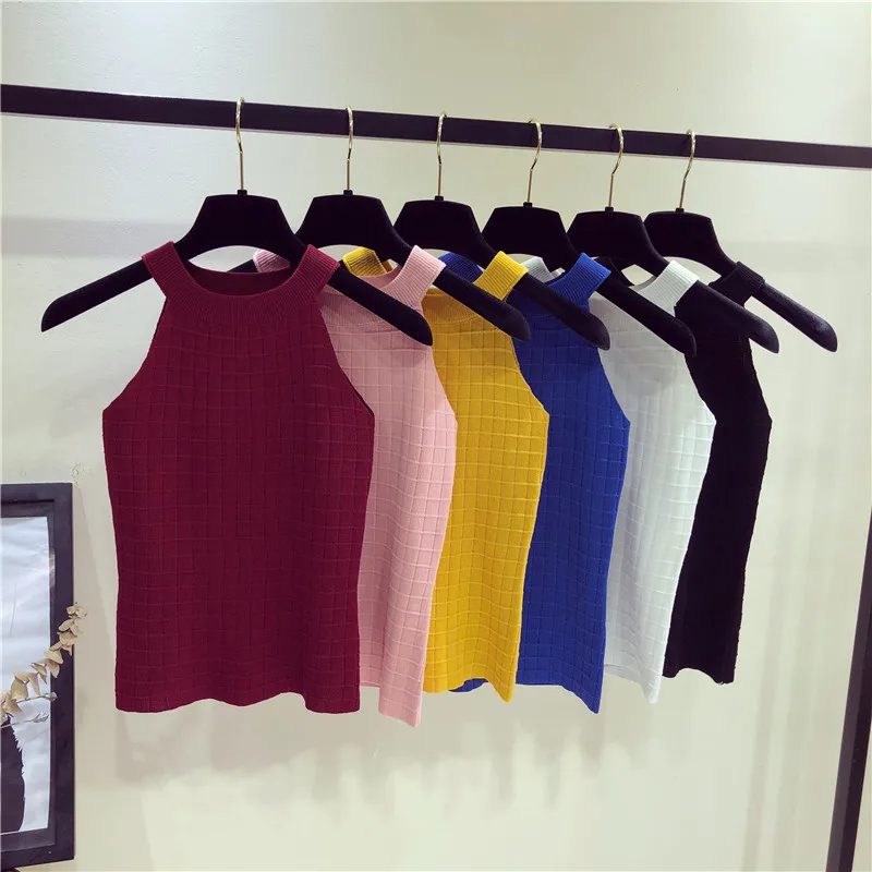 Миниатюрное летнее женское приталенное вязание с О образным вырезом Camisole Топы