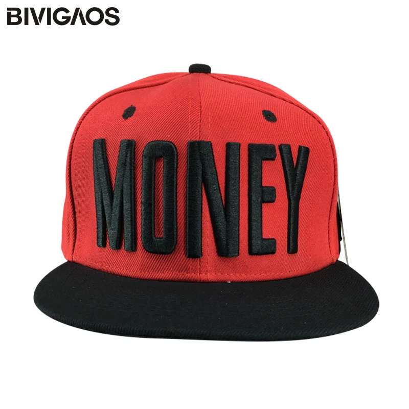 Кепка Бейсболка унисекс модная красная с вышивкой денежных букв в стиле хип хоп