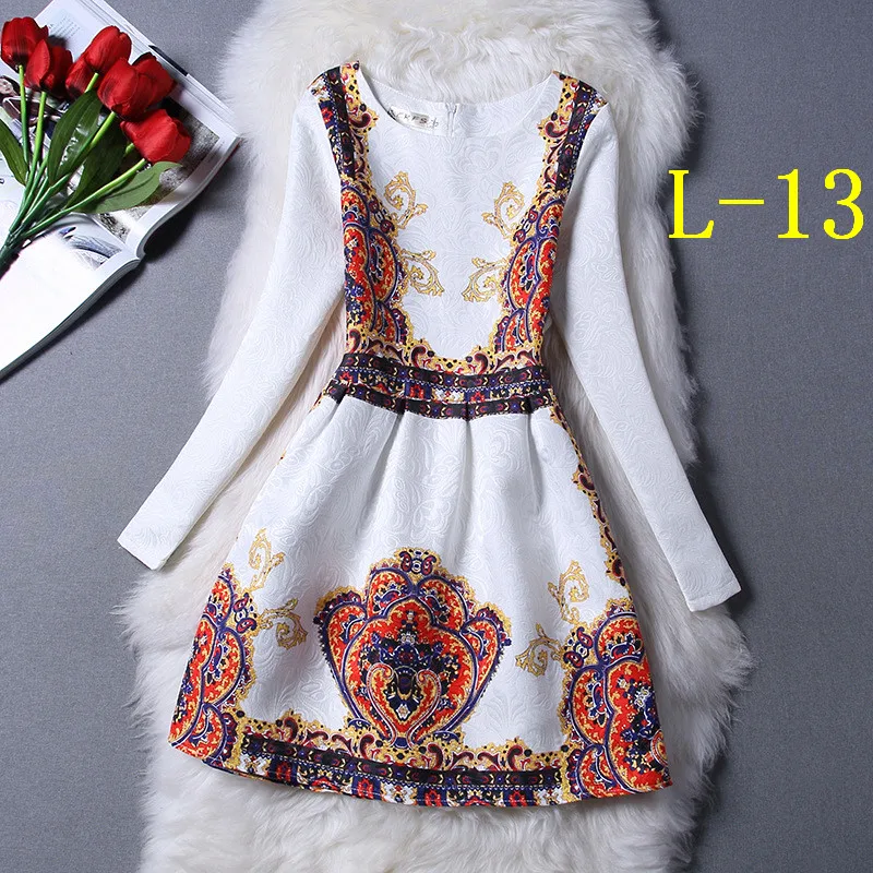 2015 Women Autumn Dress Print New Fashion Casual Dresses Long Sleeve Winter Vestidos Femininos Mavodovama | Женская одежда