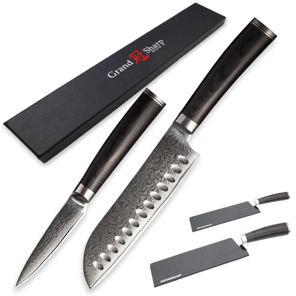 Набор кухонных ножей 2 шт. набор Santoku Paring vg10 японские ножи шеф повара из дамасской
