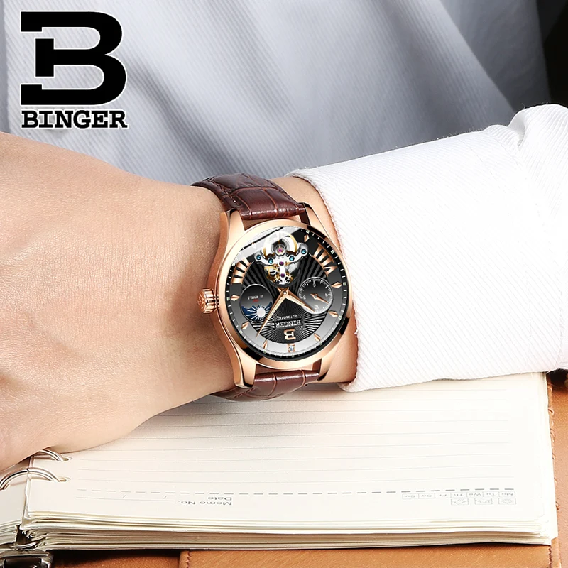 

Switzerland Mechanical Watch Men Binger Role Luxury Brand Men Watches Skeleton Wrist Sapphire Men Watch Waterproof B-1186-8
