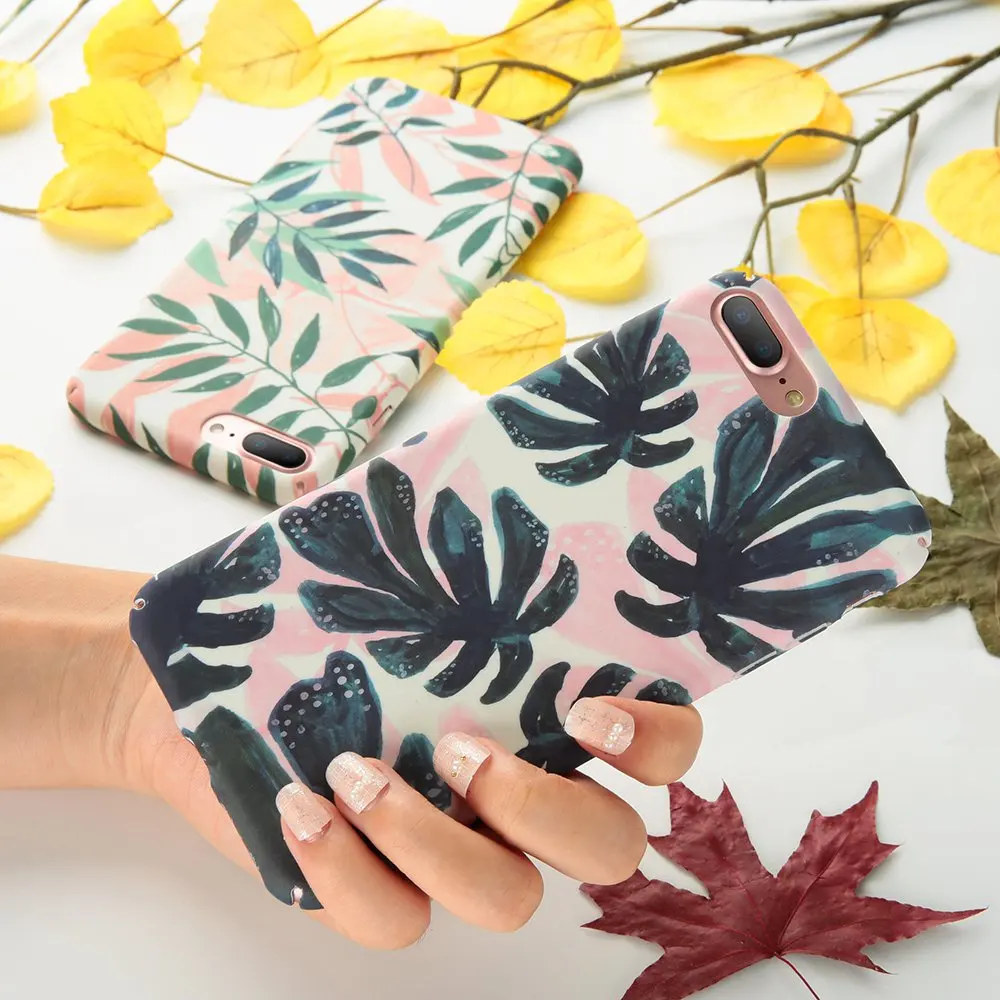 KISSCASE For Case iPhone 7 Fashion Leaf Hard PC Back Cover Plus Phone Fundas 7Plus iPhone7 Coque |