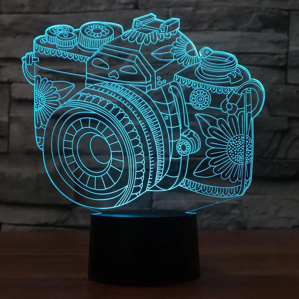 Новинка 3D лампа с камерой иллюзия светодиодная USB сенсорный RGB 7 цветов