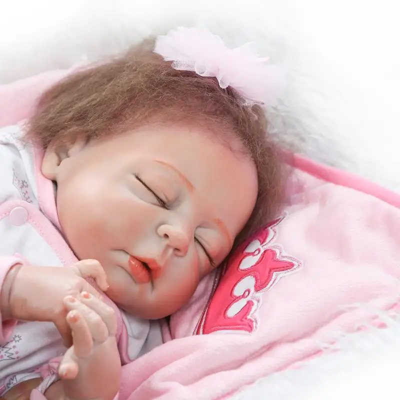22 дюймов Reborn силиконовые 55 см куклы виниловые реалистичные живые закрытые глаза bb reborn play house игрушка для детей подарок на день рождения может купаться