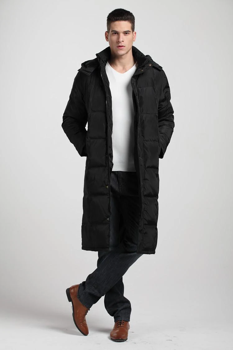 Мужской удлиненный пуховик свободная Толстая куртка до колена на белом утином