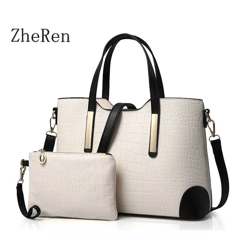 2016 2 Компл. Сумки + Кошелек Женщины Большие Из Крокодиловой Кожи Дамы Бренд Дизайн