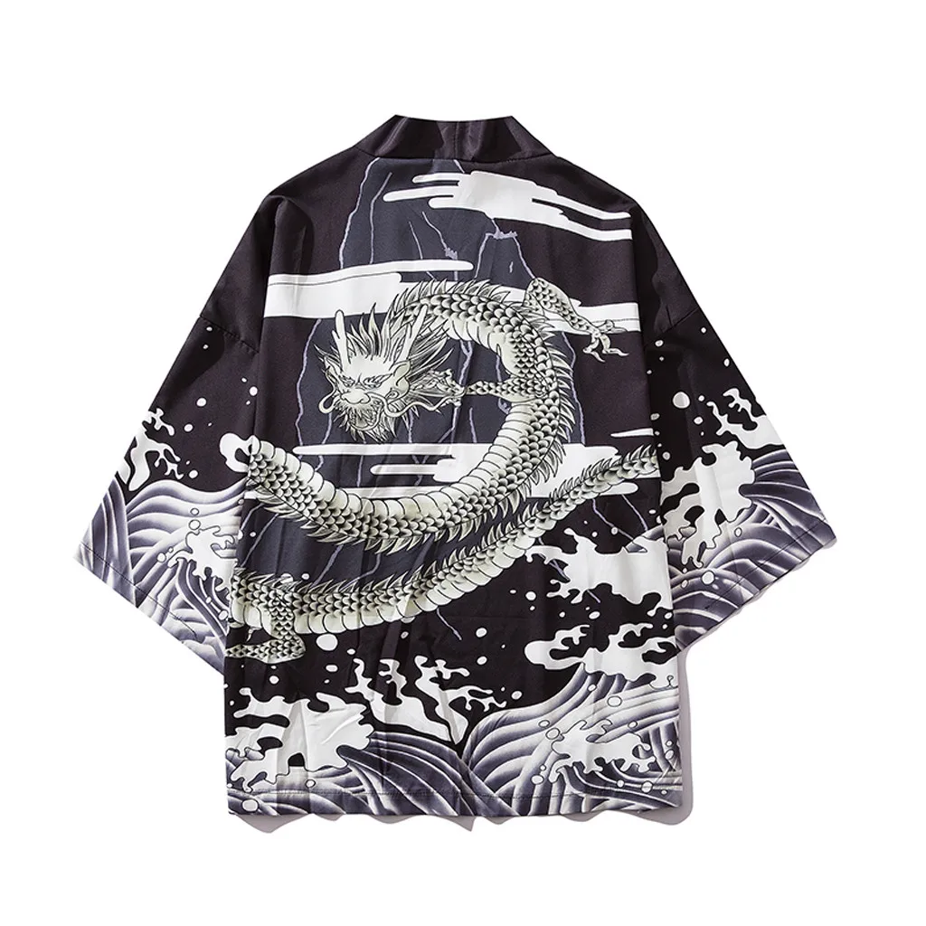 Tshirt Homme 2019 Fashion Mens Cardigan National Print Loose Jacket Yukata Coat Baggy Tops Summer Camisa Masculina Free Shipping | Мужская