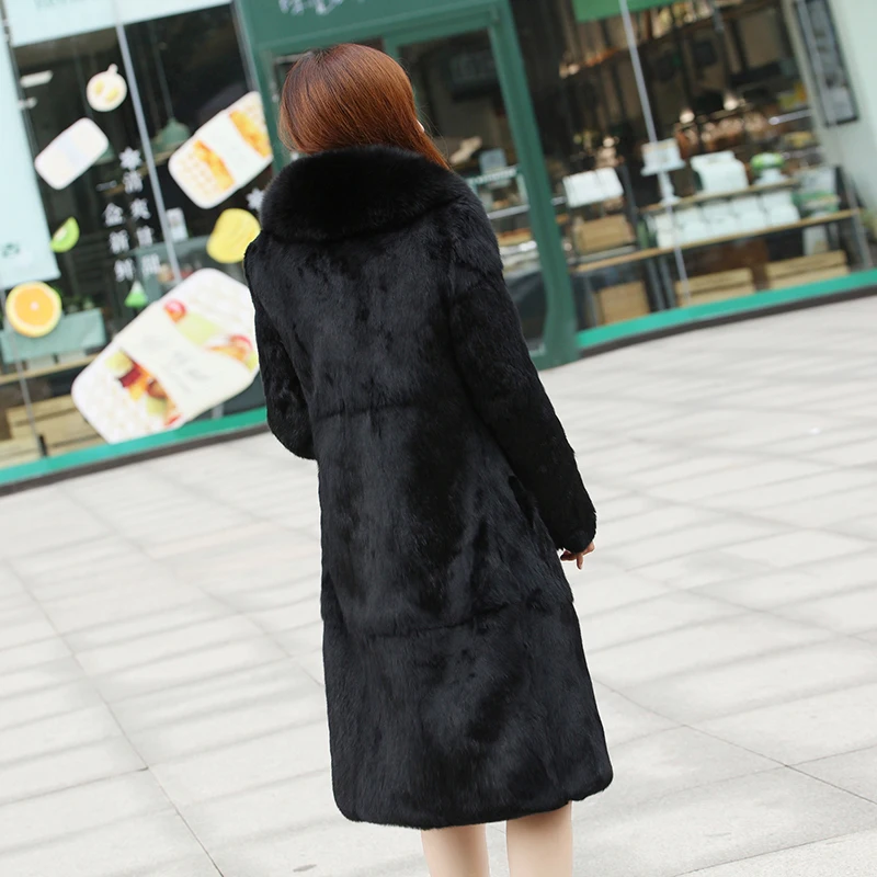 2019 Factory Direct Price Women Winter X Long Real Genuine Rabbit Fur Coat with Luxury Pure Fox Collar Overcoat Hot TSR128 | Женская
