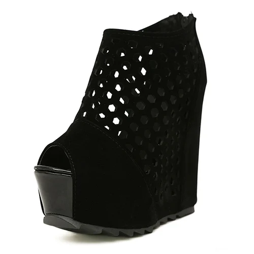 black shoes Gdgydh/женские туфли на танкетке на молнии; Весенняя женская обувь из флока для вечеринок; модные летние туфли-лодочки с открытым носком; женские открытые туфли - Цвет: black shoes