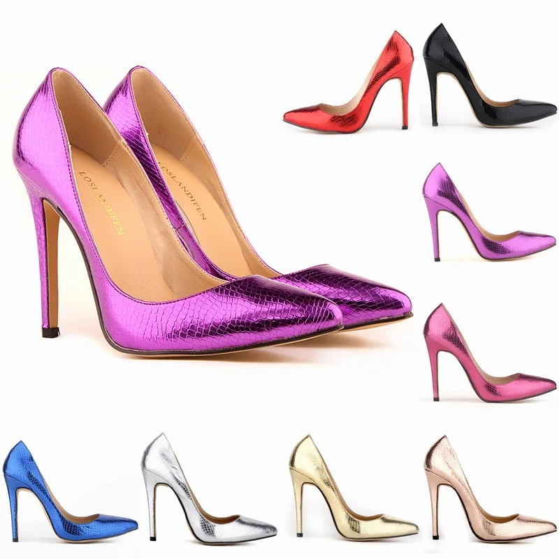 

Women Pumps Fashion Sexy Pointed Toe Sweet Colorful Serpentine 11CM Thin High Heels Woman Nude Women's high-heeled single shoes