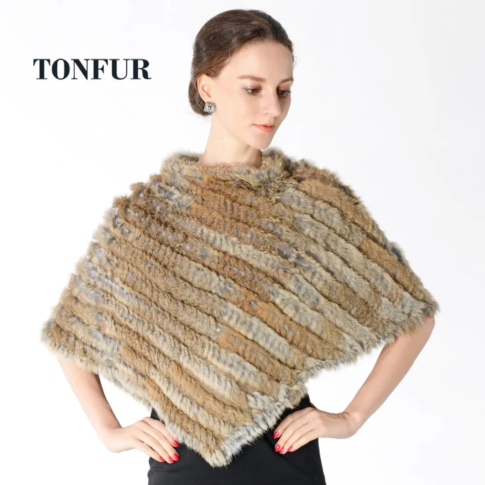 New Real Knit Rabbit Fur Shawl Fashion Women Genuine Poncho Natural Pashmina DNT682 | Аксессуары для одежды