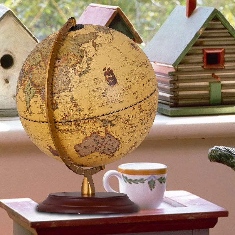 9Inch Antique Globe Table Lamp Desktop Decor Study Teaching Earth World Map Light Kids Room Geography Gifts Wood Base | Освещение